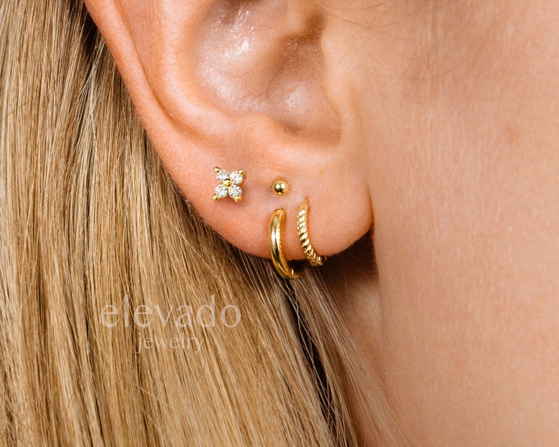 20G Bloem Kraakbeen Gouden Stud Oorbellen schelp oorbellen kleine stud oorbellen kraakbeen stud helix stud tragus studs schroef terug afbeelding 5