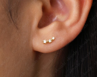 Tiny Climber Stud Earrings • CZ dainty earrings • gold studs • small stud earrings • minimalist earrings • silver stud earrings