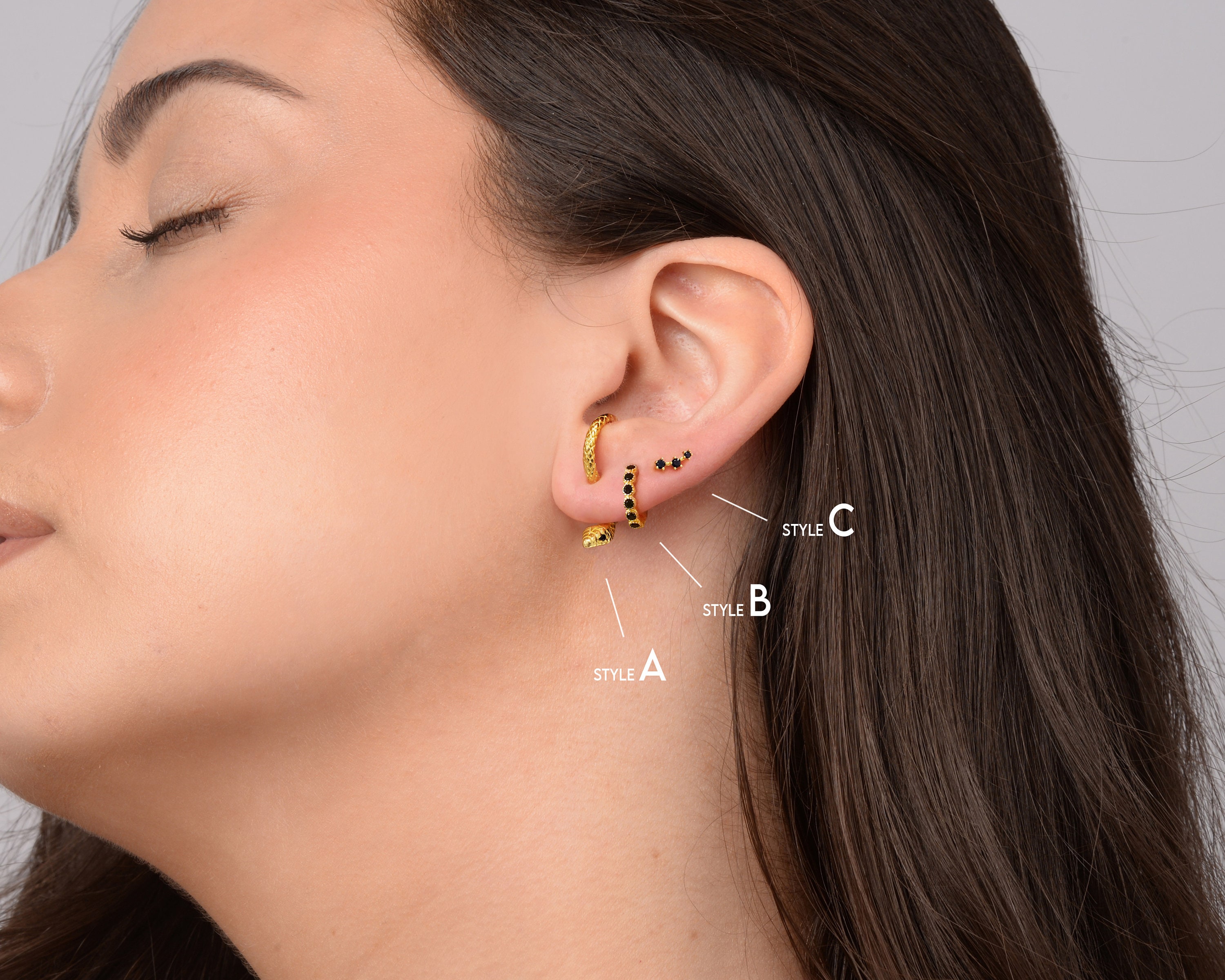 Black Onyx Serpent Front Back Earring Set • huggie hoop • minimalist earrings • snake earrings • serpent earrings • elevado jewelry