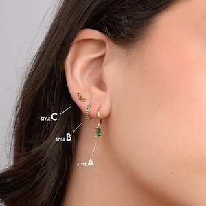 Emerald Dangle Earring Gift Set Birthstone Earrings Huggie Hoop Earrings earring set gift for her gift for mom gift set image 2