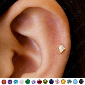 Labret diamant 18G/16G avec cartilage à dos plat • boucles d'oreilles conques • petits clous • clou de cartilage • clou hélicoïdal • clou de tragus avec pierre de naissance