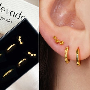 Topaz Huggie Hoop Earring Stack • gift for her • bridesmaid gift • mothers day gift • gold earring • topaz earrings • ear stack