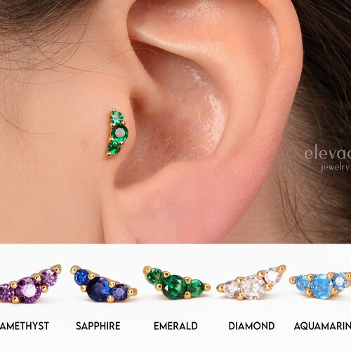 18G/16G Tiny Moon Cartilage Gold Stud Earrings Moon Tragus Etsy