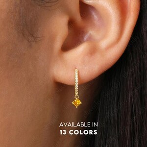Topaz Dangle Charm Hoop Earrings • birthstone earrings • gold hoop earrings • elevado jewelry
