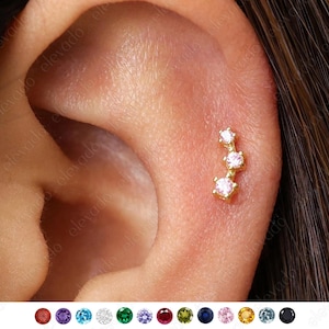 18G/16G Pink Tourmaline Climber Internally Threaded Labret Stud •Cartilage Earring • Tragus • Conch Stud • Cartilage Stud • Flat back Labret