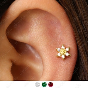 Clou labret fleur 18 g à filetage interne • Boucle d'oreille cartilage • Tragus • Clou lambi • Clou cartilage • Labret à dos plat