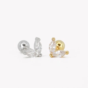 20G Dainty Marquise Cartilage Gold Stud Earrings • conch earrings • tiny stud •  cartilage stud • helix stud • tragus studs • screw back