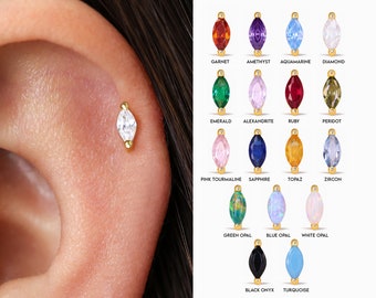 18G/16G Marquise Cartilage Gold Stud Earrings • tragus stud  • marquise conch earrings • cartilage helix stud • flat back labret stud