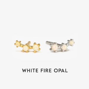 Fire Opal Tiny Climber Stud Earrings • CZ dainty earrings • gold studs • small stud earrings • minimalist earrings • silver stud earrings
