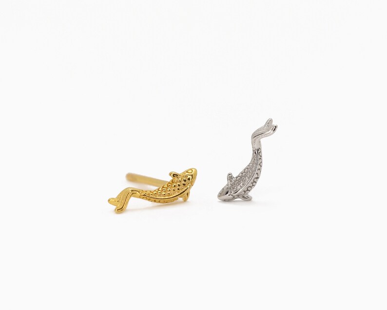Koi Fish Stud Earrings Minimalist Earrings Gold Earrings Etsy