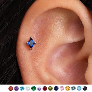 Labret diamant saphir et cartilage à dos plat 18 g/16 g • boucles d'oreilles conques • petits clous • clou cartilage • clou hélicoïdal • clou tragus