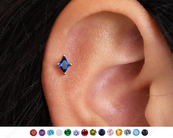 Sapphire Diamond 18G/16G Cartilage Earring • Flat Back Labret
