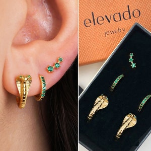 Emerald King Cobra Earring Gift Set • emerald jewels jewelry • gift ready • gift for her • minimalist jewelry • snake jewelry • gift set