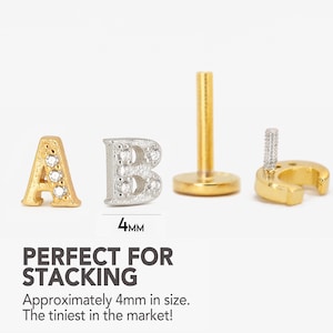 Labret piatto con lettere dell'alfabeto 18G/16G • orecchino per cartilagine • orecchino per trago • orecchino per elica • orecchino con iniziali