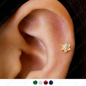 18G/16G Birthstone Daisy Flat Back Labret • Cartilage Earring • Tragus • Conch Stud • Cartilage Stud • birthstone earring gift
