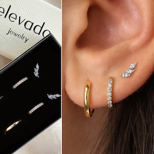 Zircon Huggie Hoop Earring Stack Set • gift for her • bridesmaid gift • christmas gift • gold hoop earrings • minimalist earring