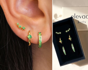 Gold Plated Sterling Silver Green Opal Earring Set • Elevated Jewelry