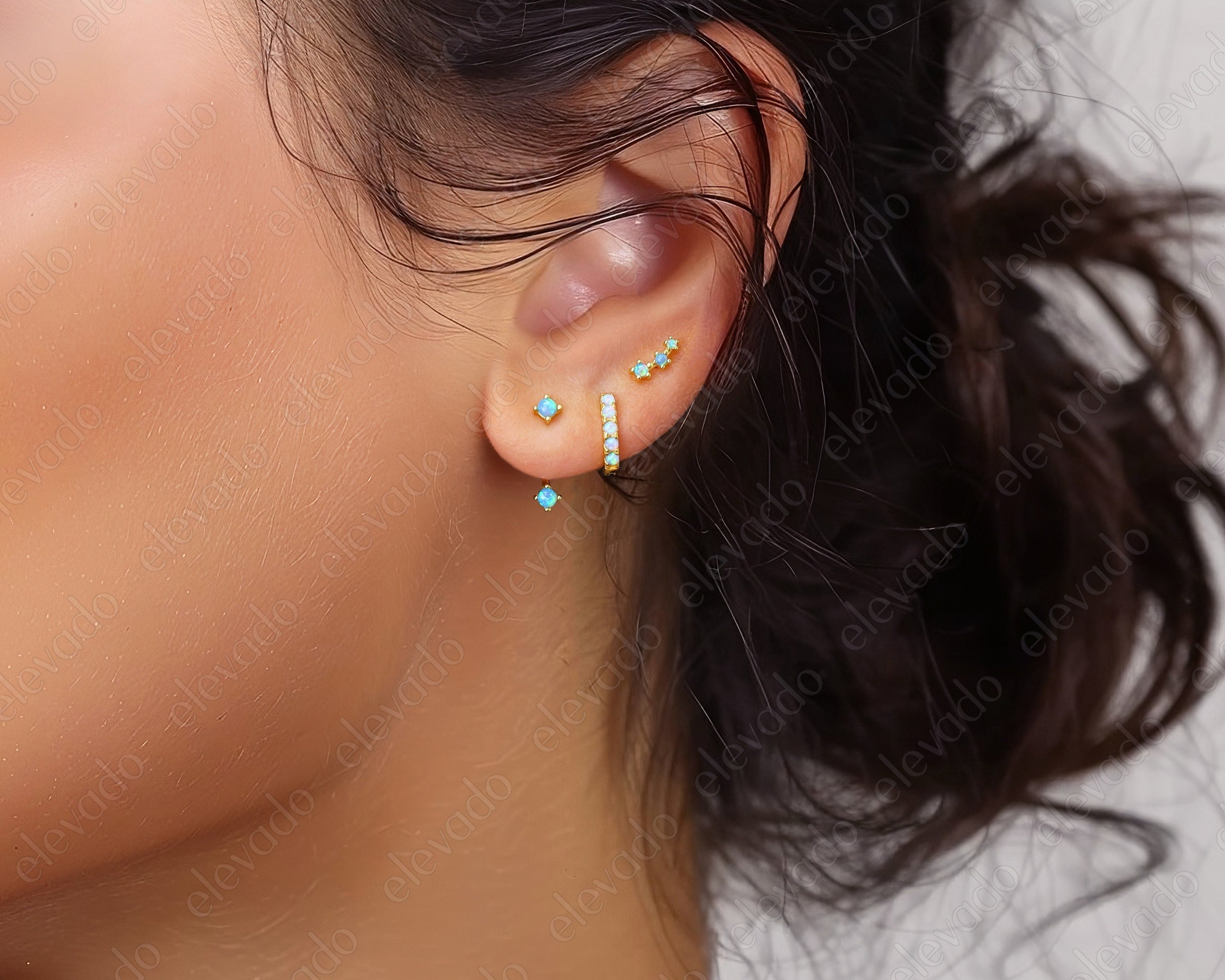 Blue Opal Stud Earring Set by Elevado • Front Back Earrings • Hoop Earrings • Stud Earrings • Blue Opal Jewelry • Wife Gift