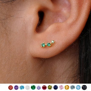 Dainty Emerald Climber Stud Earrings • CZ dainty earrings • gold studs • small stud earrings • minimalist earrings • silver stud earrings
