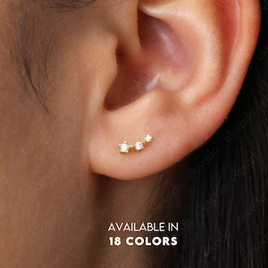 Birthstone Tiny Climber Stud Earrings • CZ dainty earrings • gold small stud earrings • minimalist earrings • birthstone stud earrings