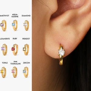 NEW ‣ Birthstone Dainty Hoop Earrings • gold hoop earrings • delicate birthstone earrings • minimalist hoops • birthstone charm hoops