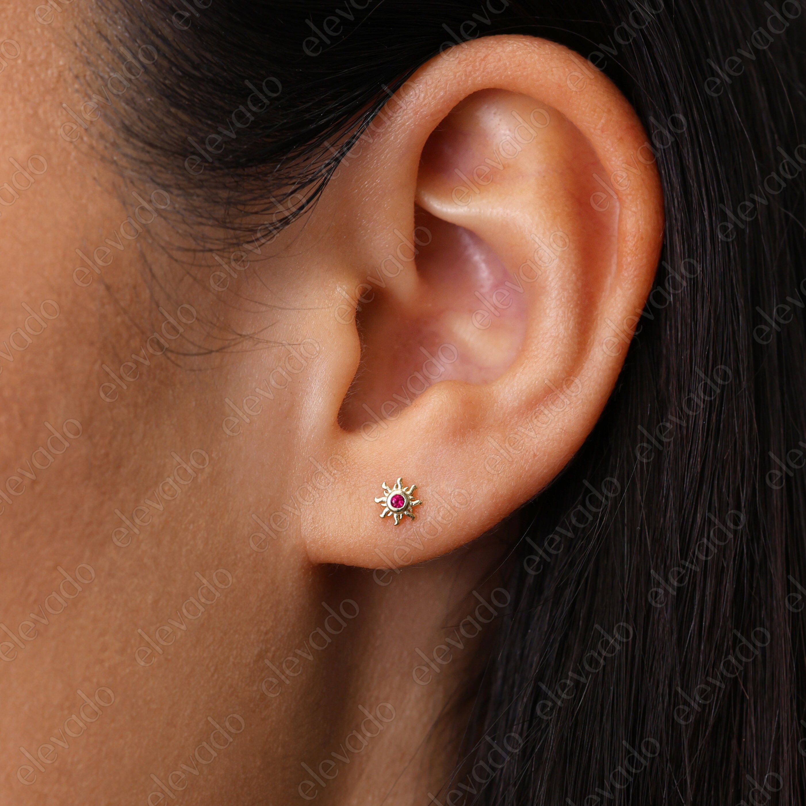 Tiny CZ Sun Studs Earrings • Gold Earrings • Tiny Stud