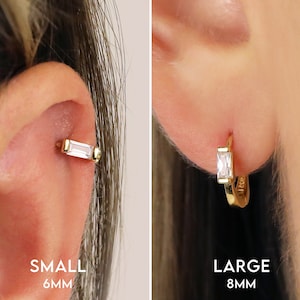 18G Baguette Cut Cartilage Hoop Earrings • tragus earrings • tiny hoop earrings • cartilage hoop earrings • helix hoop • small hoop
