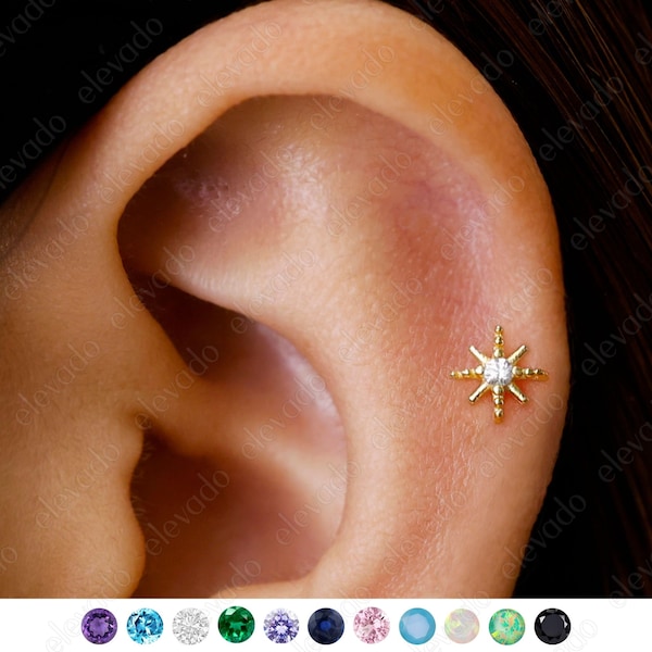 18G/16G Star Birthstone Flat Back Labret •  tiny stud earrings •  cartilage stud • helix stud • tragus studs • birthstone earrings