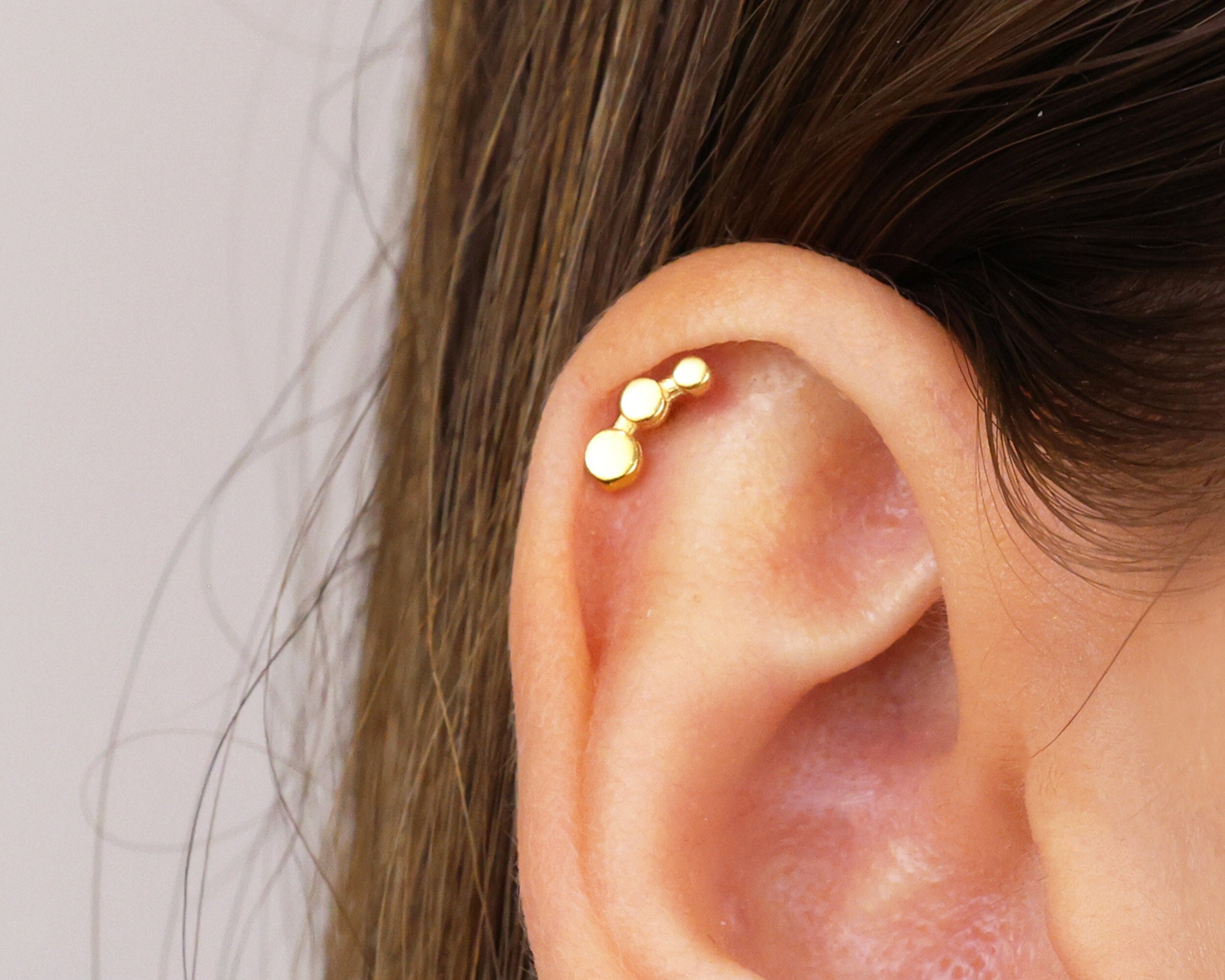 18G Climber Cartilage Gold Stud Earrings • Climber Conch Earrings