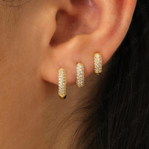 Statement Paved Hoop Earrings • triple paved hoop earrings • gold hoop earrings • huggie hoop earrings • huggie hoops • minimalist earrings