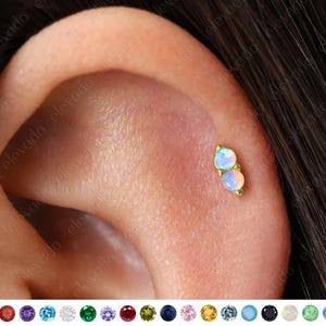 18G/16G Blue Opal Twin Flat Back Labret • dainty delicate earrings • elevado jewelry • tragus stud • cartilage earring