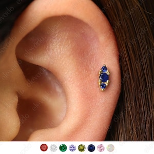 18G/16G Sapphire Bouquet Cartilage Gold Stud Earrings • tragus stud  • conch earrings • cartilage helix stud • flat back labret stud