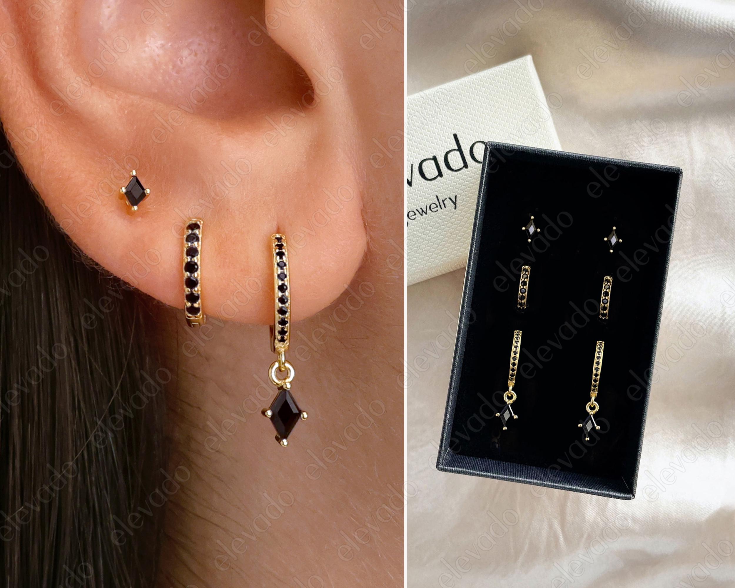 Black Onyx Diamond Cut Hoop Earring Set • gift for her • holiday gift • christmas gift • black onyx jewelry • girlfriend gift • gift ready