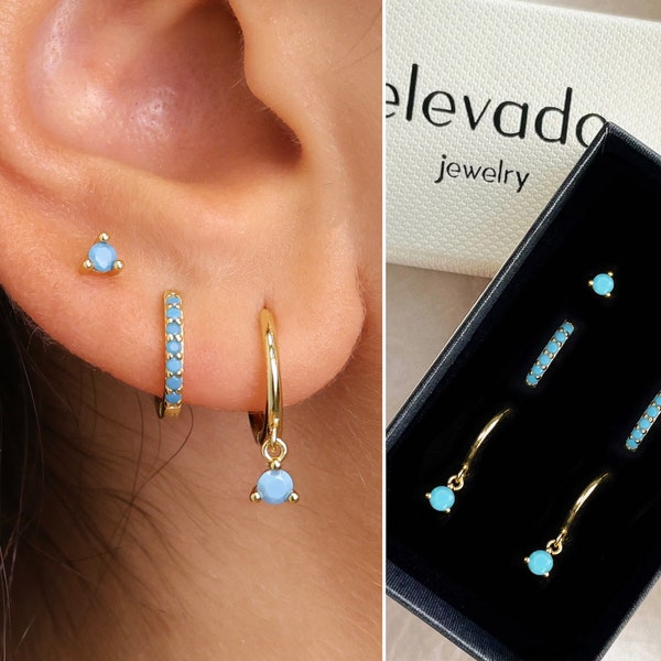 Turquoise Classic Huggie Hoop Gift Set • Dainty Hoop Earrings • earring set • gift ready • gift for her • gift for mom • gift set