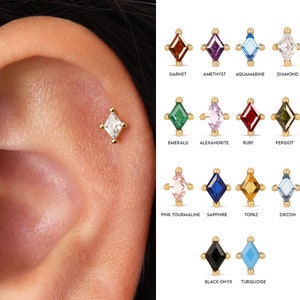 18G/16G Sapphire Diamond Cartilage Flat Back Labret conch earrings tiny studs cartilage stud helix stud tragus stud image 2