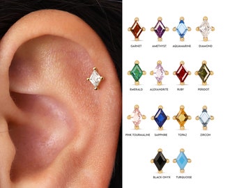 18G/16G klassieke diamanten kraakbeen platte achterkant Labret • conch oorbellen • kleine studs • kraakbeen stud • helix stud • tragus stud • labret stud