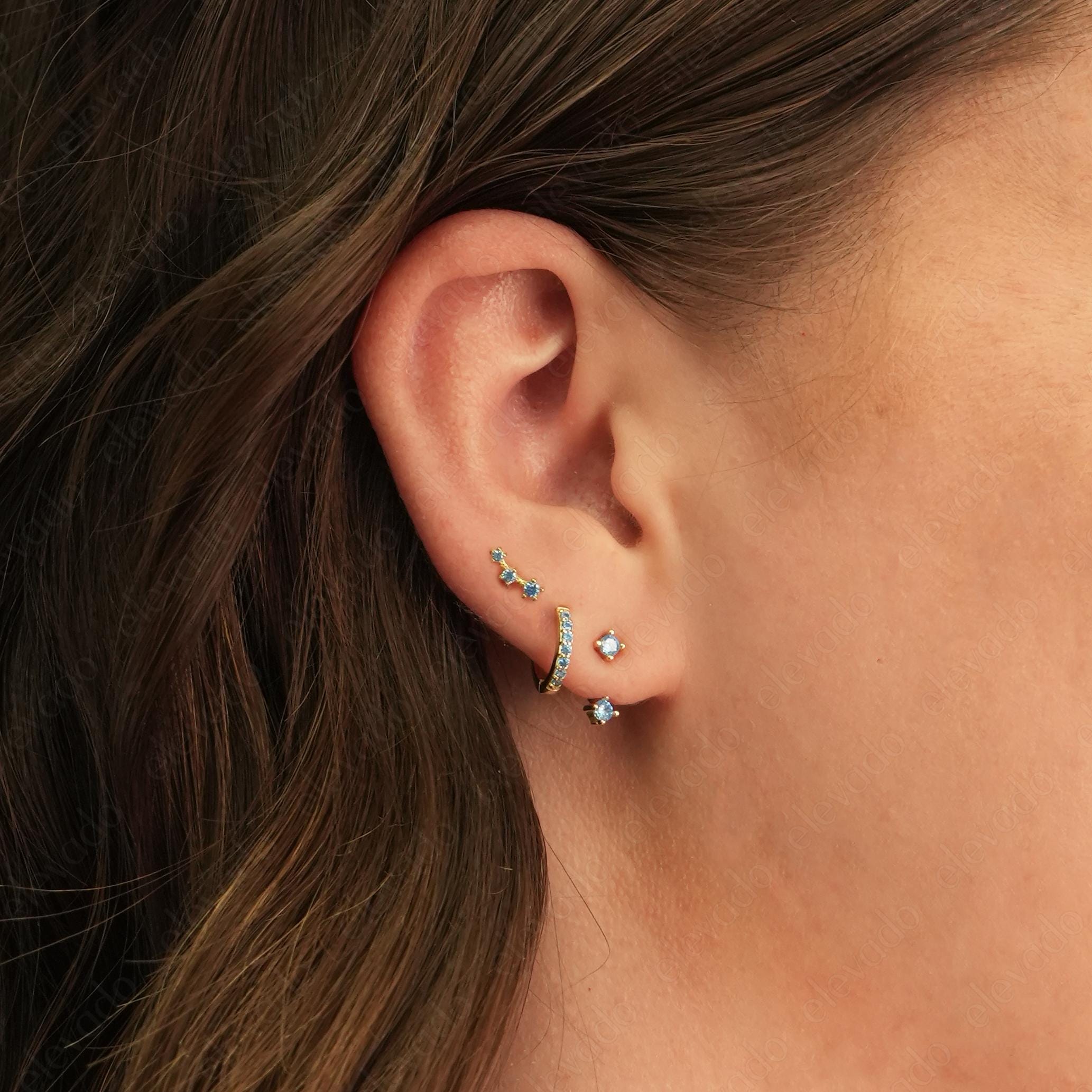 Aquamarine Ear Jacket Stud Earring Gift Set • earring stack • personalized jewelry • minimalist earrings • march birthstone earrings