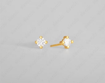 Tiny Birthstone Stud Earrings • 18k Gold Plated Sterling Silver