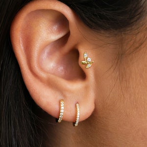 Tiny Leaf Stud Earrings • cartilage gold conch earrings • tiny studs •  cartilage stud • helix stud • tragus stud earrings • screw back