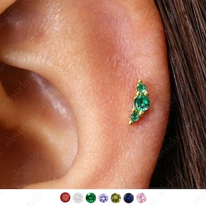18G/16G Emerald Climber Flat Back Labret Stud • Cartilage Earring • Tragus Stud • Helix Piercing • Nose Piercing • Elevado Jewelry