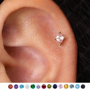 18G/16G Pink Tourmaline Cartilage Flat Back Labret • conch earrings • tiny studs •  cartilage stud • helix stud • tragus stud • labret stud