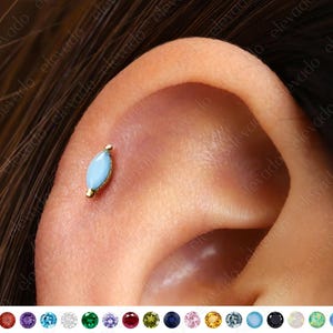 18G/16G Tiny Turquoise Marquise labret-stekker met platte achterkant • kraakbeenoorbellen • traguspiercing • helixoorbellen • elevado-sieraden