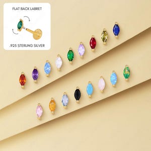 18G/16G Brilliant Marquise Cartilage Flat Back Labret Earring • tiny studs •  cartilage stud • helix stud • tragus stud