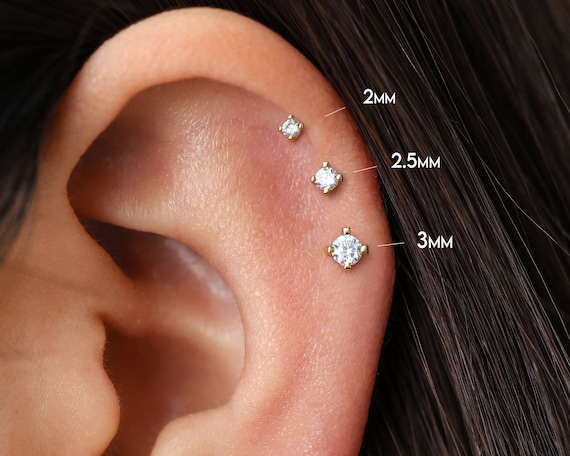 20g/18g/16g Threadless Gold Push Pin Labret Stud * Solid 925 Sterling Silver * Tragus Stud * Flat Back Earring * Helix * Conch