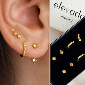 Yellow Topaz Earring Gift Set • Front Back Earrings • Huggie Hoop Earrings • Earring Set • gift ready • gift for her • gift for mom