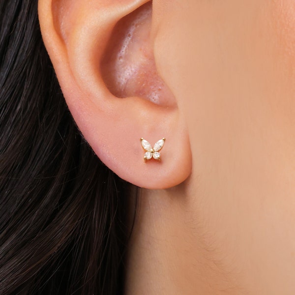 Tiny CZ Butterfly Earrings • butterfly stud earrings • dainty earrings • minimalist earrings • tiny stud earrings • gold stud earrings
