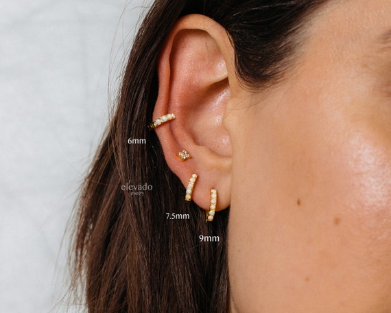 Opal Huggie Hoop Earrings  Gold Conch Hoop  Cartilage Hoop  | Etsy UK