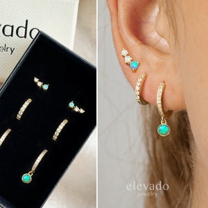 Blue Opal Dangle x CZ Earring Gift Set • stud earrings • hoop earrings • earring set • gift ready • gift for her • christmas gift • gift set