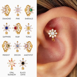 18G Flower Rook Gold Hoop Earrings • tragus earrings • tiny hoop earrings • tiny helix cartilage hoop• helix hoop • small hoops