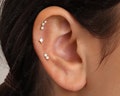 Set of 3 • 16G/18G Diamond Flat Back Earring Set • Diamond Cartilage Earrings • Diamond Helix Earrings • Tragus Earrings • Conch Earring
